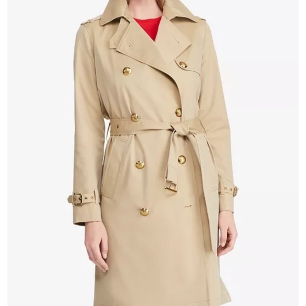 NWT Lauren Ralph Lauren Cotton Gold Button Trench Coat Jacket